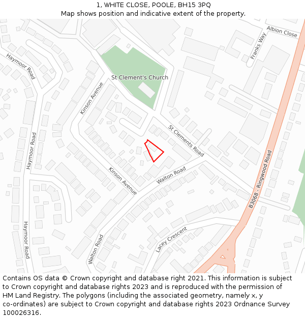 1, WHITE CLOSE, POOLE, BH15 3PQ: Location map and indicative extent of plot