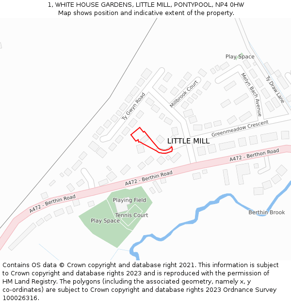 1, WHITE HOUSE GARDENS, LITTLE MILL, PONTYPOOL, NP4 0HW: Location map and indicative extent of plot