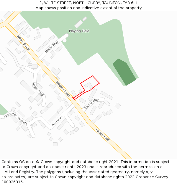 1, WHITE STREET, NORTH CURRY, TAUNTON, TA3 6HL: Location map and indicative extent of plot