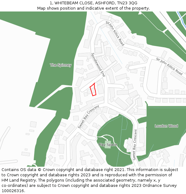 1, WHITEBEAM CLOSE, ASHFORD, TN23 3QG: Location map and indicative extent of plot