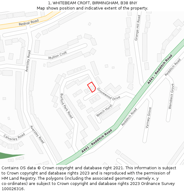 1, WHITEBEAM CROFT, BIRMINGHAM, B38 8NY: Location map and indicative extent of plot