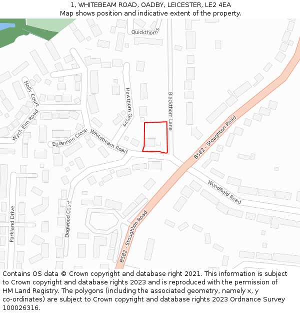 1, WHITEBEAM ROAD, OADBY, LEICESTER, LE2 4EA: Location map and indicative extent of plot