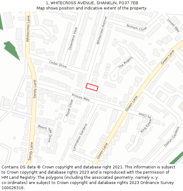 1, WHITECROSS AVENUE, SHANKLIN, PO37 7EB: Location map and indicative extent of plot