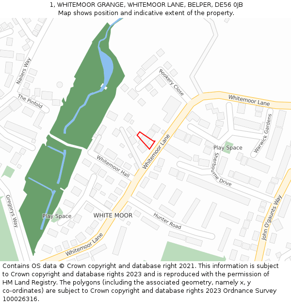 1, WHITEMOOR GRANGE, WHITEMOOR LANE, BELPER, DE56 0JB: Location map and indicative extent of plot