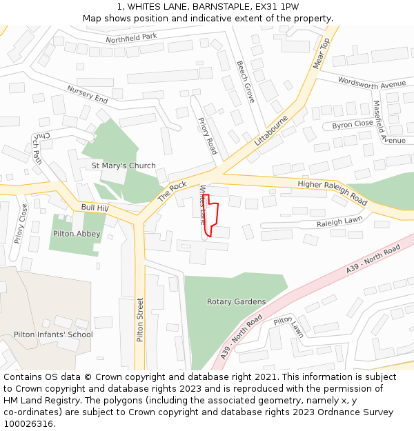 1, WHITES LANE, BARNSTAPLE, EX31 1PW: Location map and indicative extent of plot