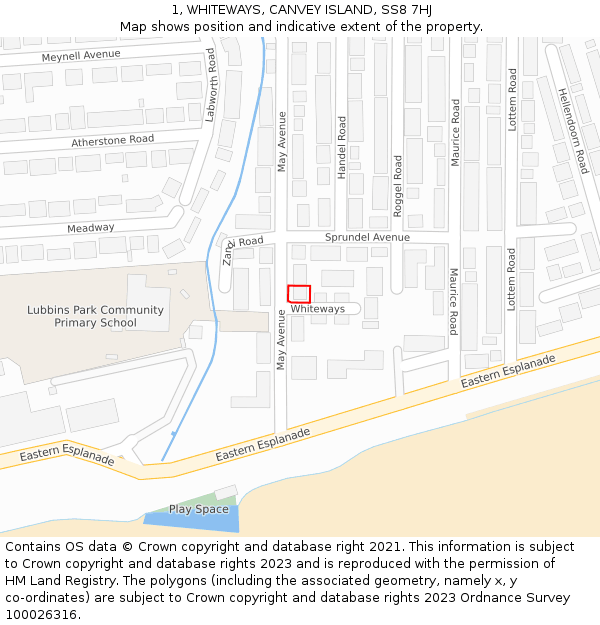 1, WHITEWAYS, CANVEY ISLAND, SS8 7HJ: Location map and indicative extent of plot