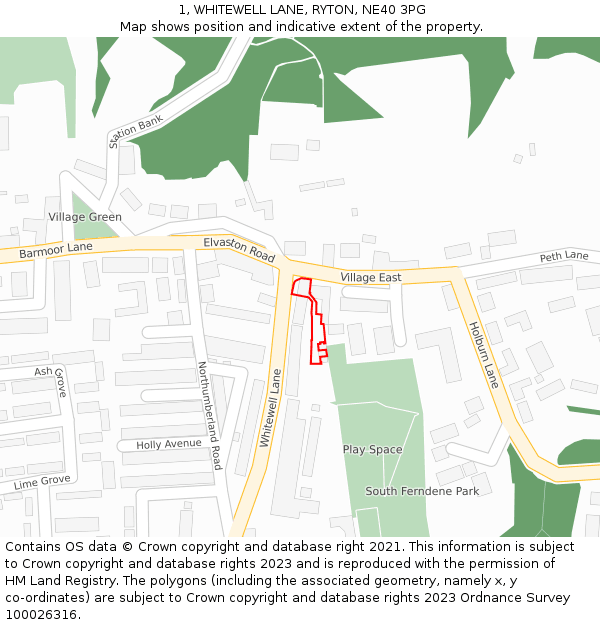1, WHITEWELL LANE, RYTON, NE40 3PG: Location map and indicative extent of plot