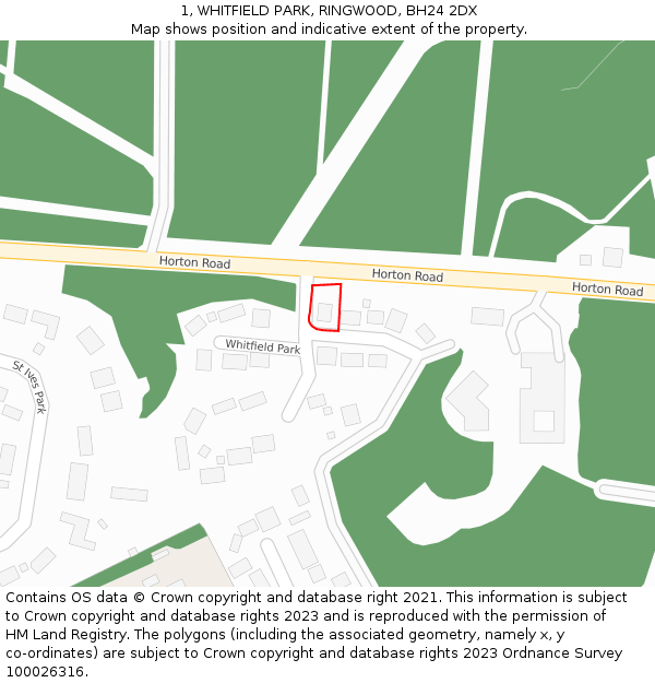 1, WHITFIELD PARK, RINGWOOD, BH24 2DX: Location map and indicative extent of plot