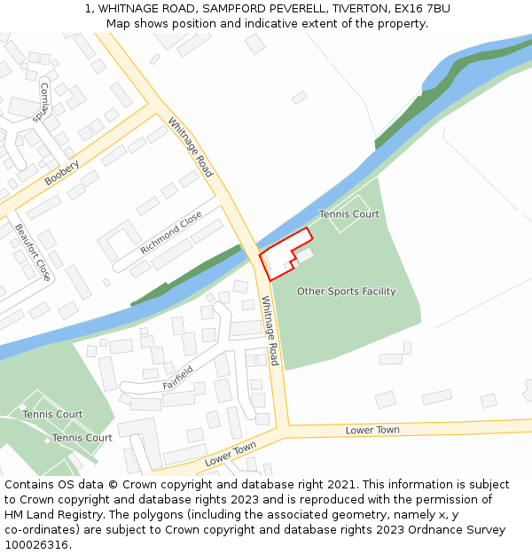 1, WHITNAGE ROAD, SAMPFORD PEVERELL, TIVERTON, EX16 7BU: Location map and indicative extent of plot