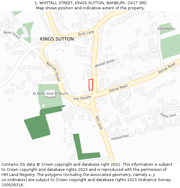 1, WHITTALL STREET, KINGS SUTTON, BANBURY, OX17 3RD: Location map and indicative extent of plot