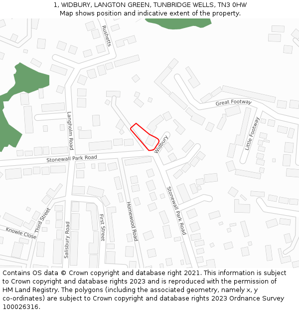 1, WIDBURY, LANGTON GREEN, TUNBRIDGE WELLS, TN3 0HW: Location map and indicative extent of plot