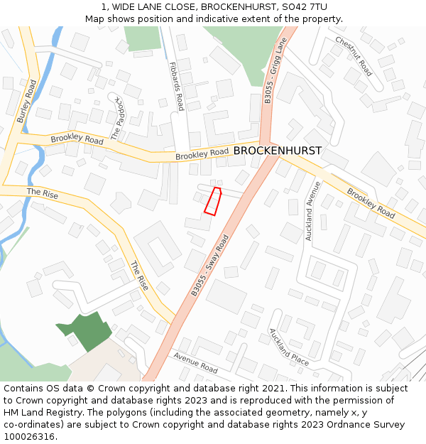 1, WIDE LANE CLOSE, BROCKENHURST, SO42 7TU: Location map and indicative extent of plot