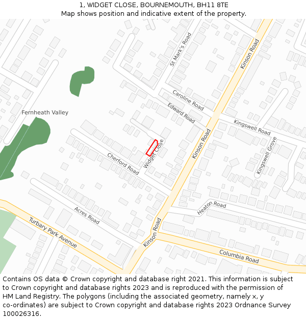 1, WIDGET CLOSE, BOURNEMOUTH, BH11 8TE: Location map and indicative extent of plot