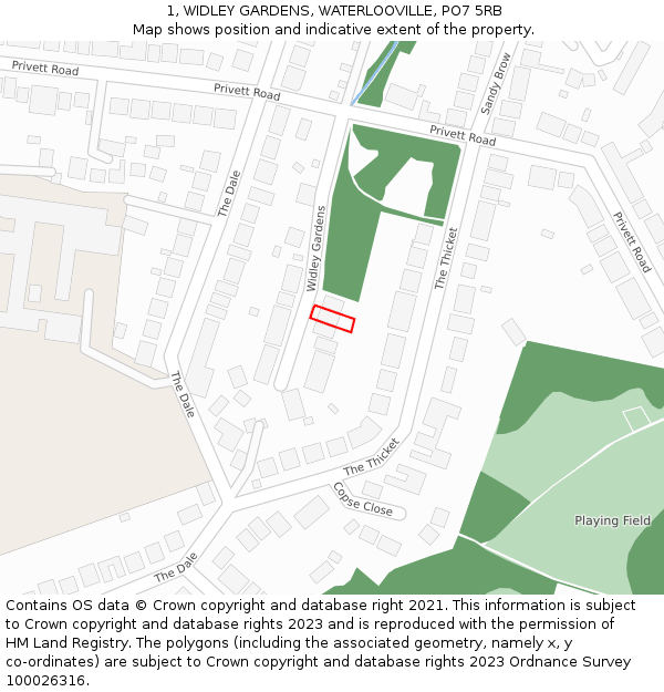 1, WIDLEY GARDENS, WATERLOOVILLE, PO7 5RB: Location map and indicative extent of plot