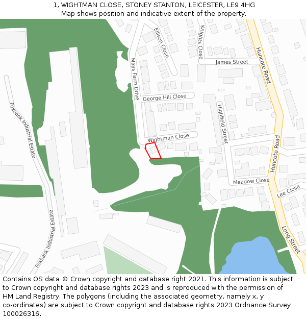 1, WIGHTMAN CLOSE, STONEY STANTON, LEICESTER, LE9 4HG: Location map and indicative extent of plot