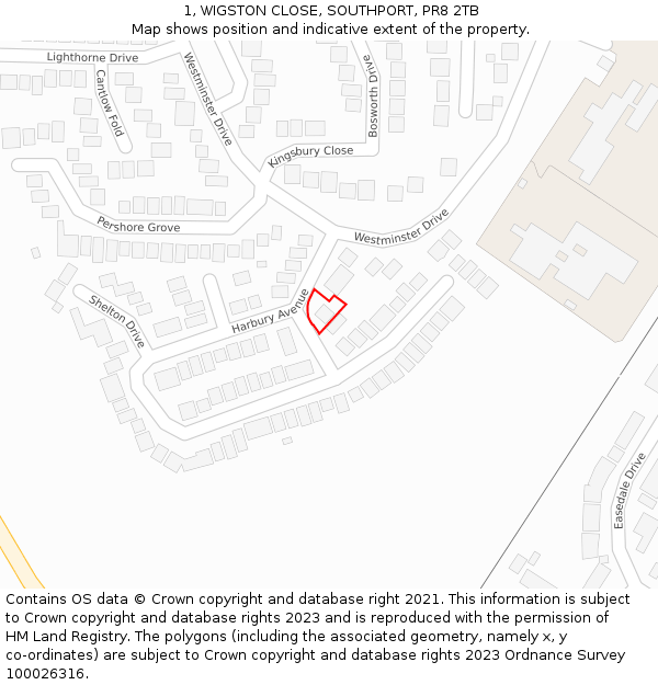 1, WIGSTON CLOSE, SOUTHPORT, PR8 2TB: Location map and indicative extent of plot