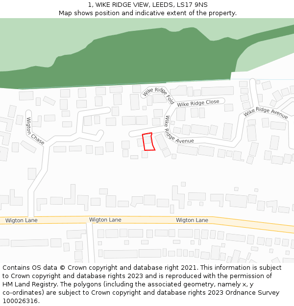1, WIKE RIDGE VIEW, LEEDS, LS17 9NS: Location map and indicative extent of plot
