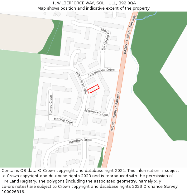 1, WILBERFORCE WAY, SOLIHULL, B92 0QA: Location map and indicative extent of plot