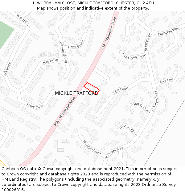 1, WILBRAHAM CLOSE, MICKLE TRAFFORD, CHESTER, CH2 4TH: Location map and indicative extent of plot