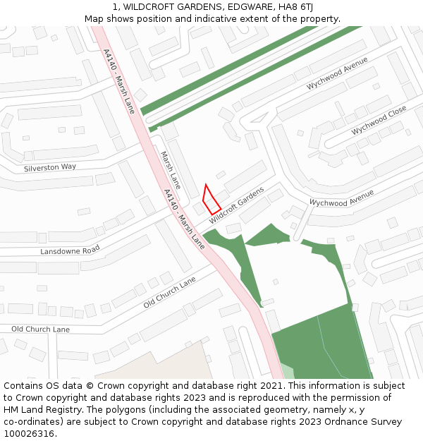 1, WILDCROFT GARDENS, EDGWARE, HA8 6TJ: Location map and indicative extent of plot