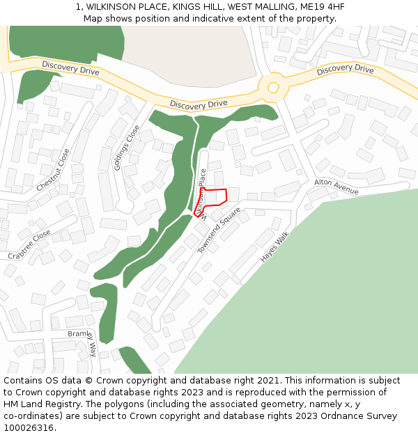 1, WILKINSON PLACE, KINGS HILL, WEST MALLING, ME19 4HF: Location map and indicative extent of plot