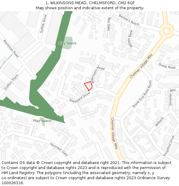 1, WILKINSONS MEAD, CHELMSFORD, CM2 6QF: Location map and indicative extent of plot
