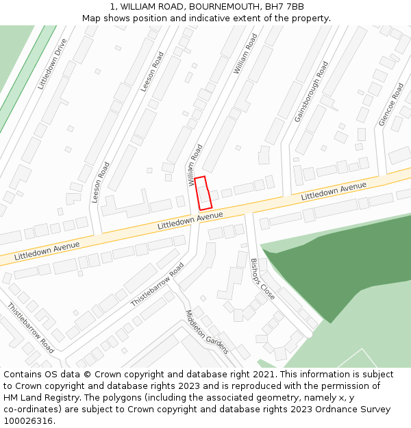 1, WILLIAM ROAD, BOURNEMOUTH, BH7 7BB: Location map and indicative extent of plot
