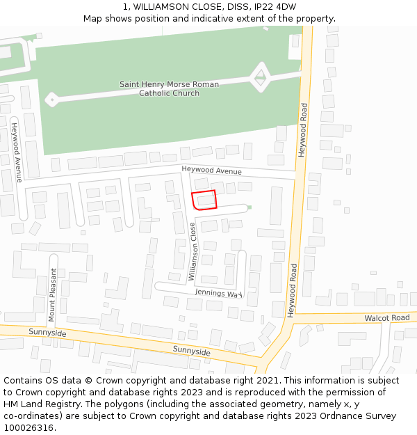 1, WILLIAMSON CLOSE, DISS, IP22 4DW: Location map and indicative extent of plot