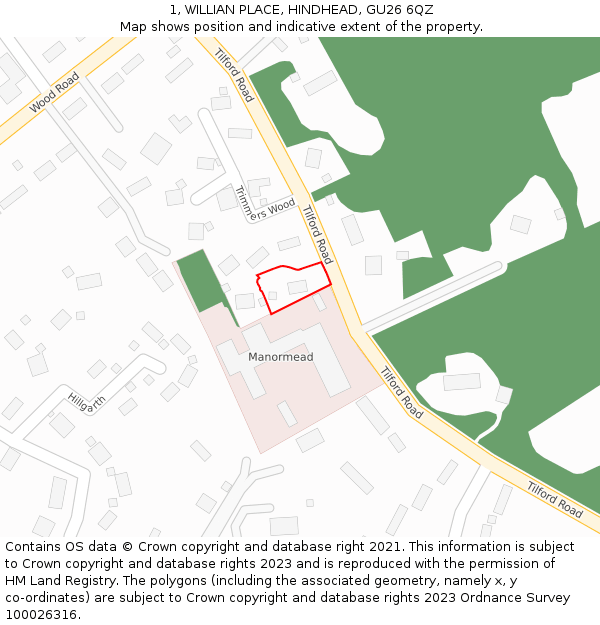 1, WILLIAN PLACE, HINDHEAD, GU26 6QZ: Location map and indicative extent of plot