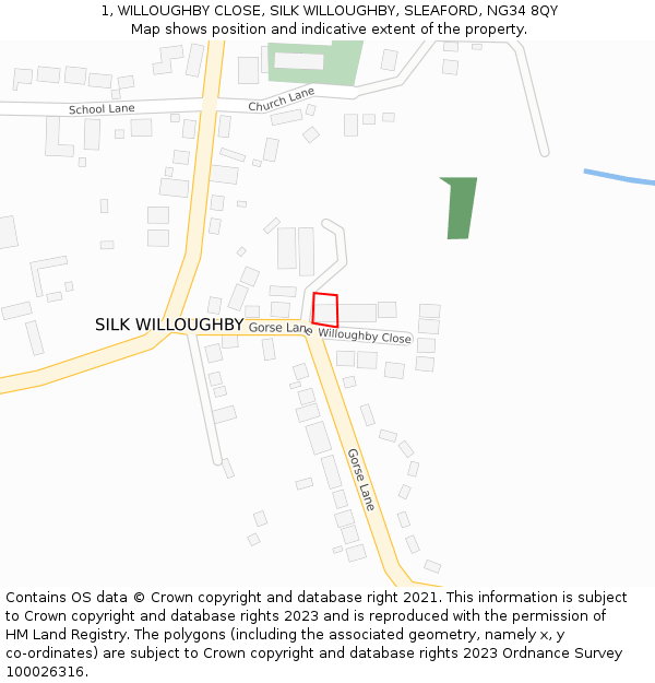 1, WILLOUGHBY CLOSE, SILK WILLOUGHBY, SLEAFORD, NG34 8QY: Location map and indicative extent of plot