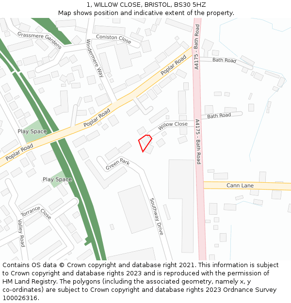 1, WILLOW CLOSE, BRISTOL, BS30 5HZ: Location map and indicative extent of plot