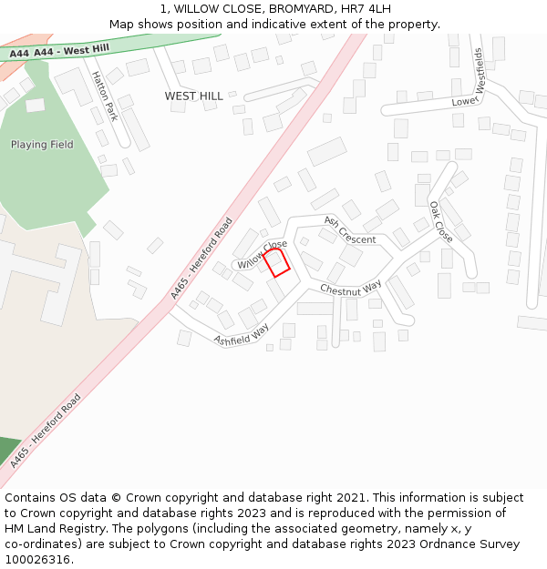 1, WILLOW CLOSE, BROMYARD, HR7 4LH: Location map and indicative extent of plot