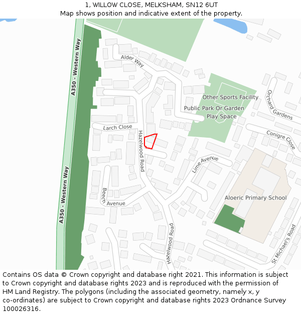 1, WILLOW CLOSE, MELKSHAM, SN12 6UT: Location map and indicative extent of plot