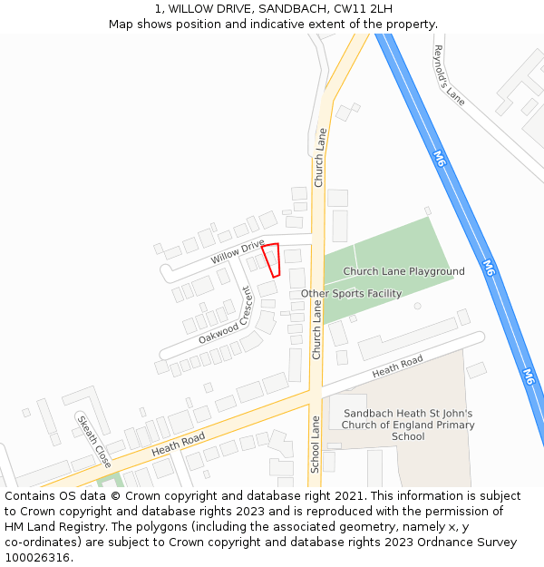 1, WILLOW DRIVE, SANDBACH, CW11 2LH: Location map and indicative extent of plot