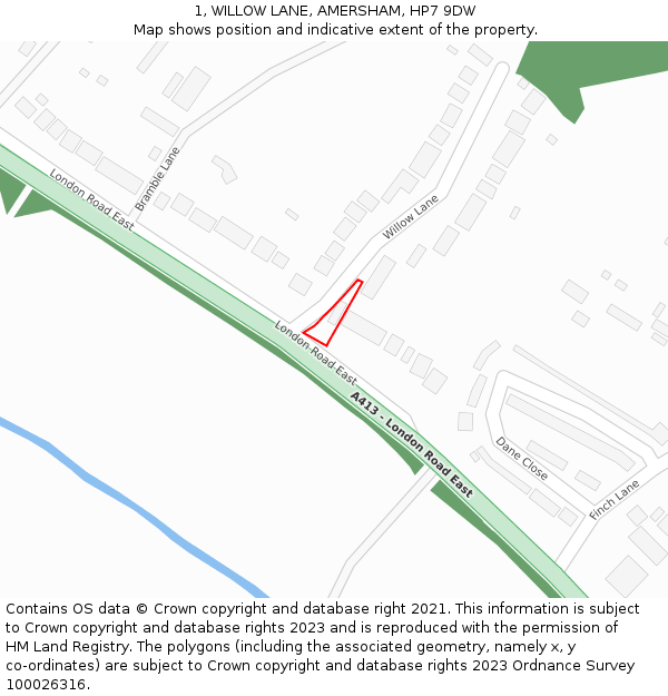 1, WILLOW LANE, AMERSHAM, HP7 9DW: Location map and indicative extent of plot