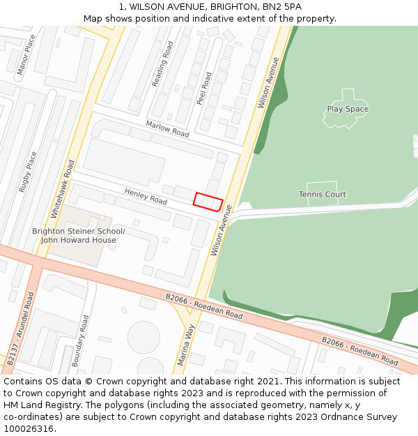 1, WILSON AVENUE, BRIGHTON, BN2 5PA: Location map and indicative extent of plot
