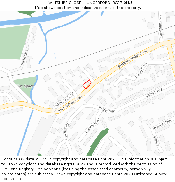 1, WILTSHIRE CLOSE, HUNGERFORD, RG17 0NU: Location map and indicative extent of plot