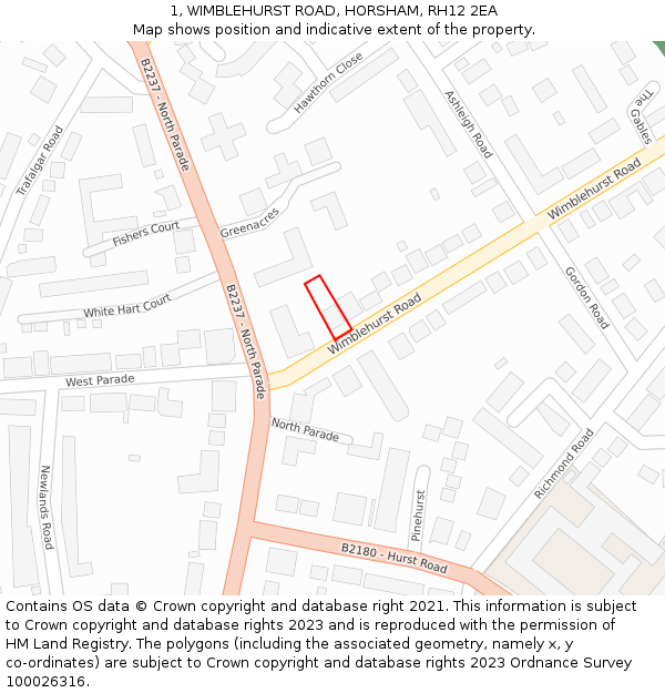 1, WIMBLEHURST ROAD, HORSHAM, RH12 2EA: Location map and indicative extent of plot