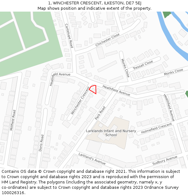 1, WINCHESTER CRESCENT, ILKESTON, DE7 5EJ: Location map and indicative extent of plot