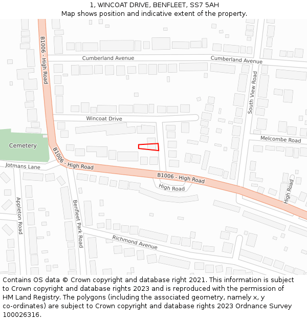 1, WINCOAT DRIVE, BENFLEET, SS7 5AH: Location map and indicative extent of plot