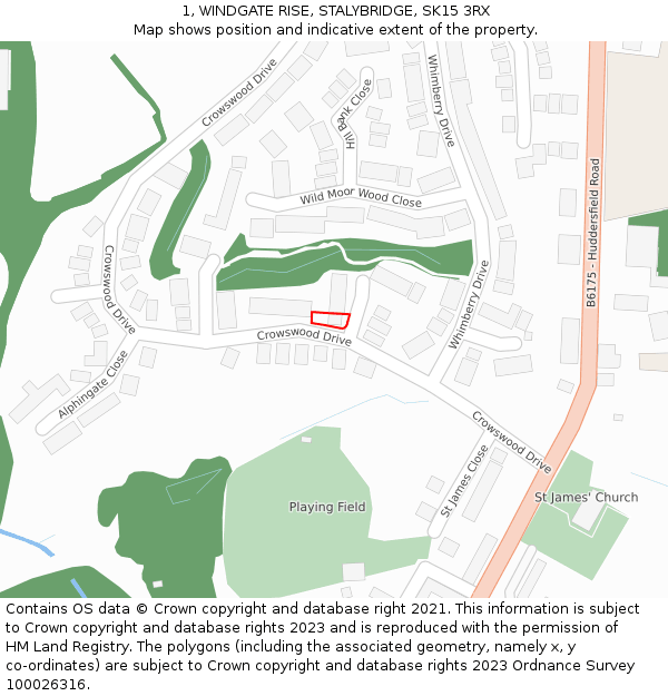 1, WINDGATE RISE, STALYBRIDGE, SK15 3RX: Location map and indicative extent of plot