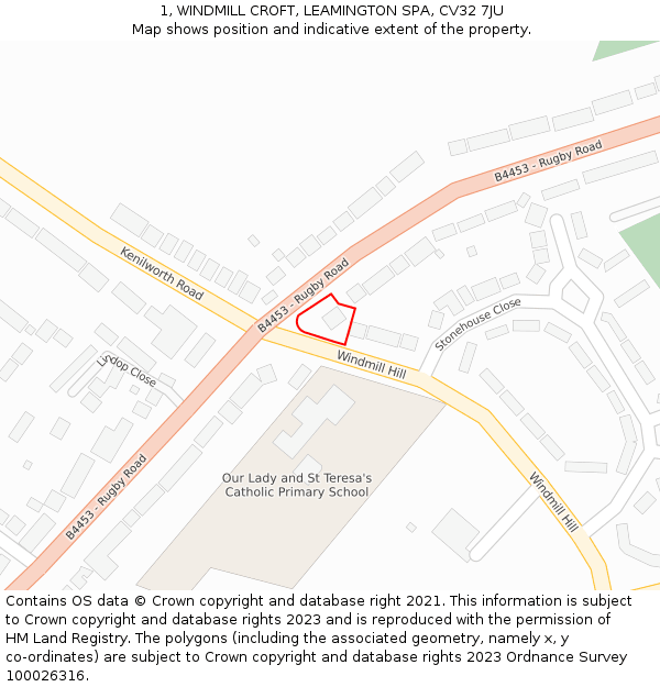 1, WINDMILL CROFT, LEAMINGTON SPA, CV32 7JU: Location map and indicative extent of plot