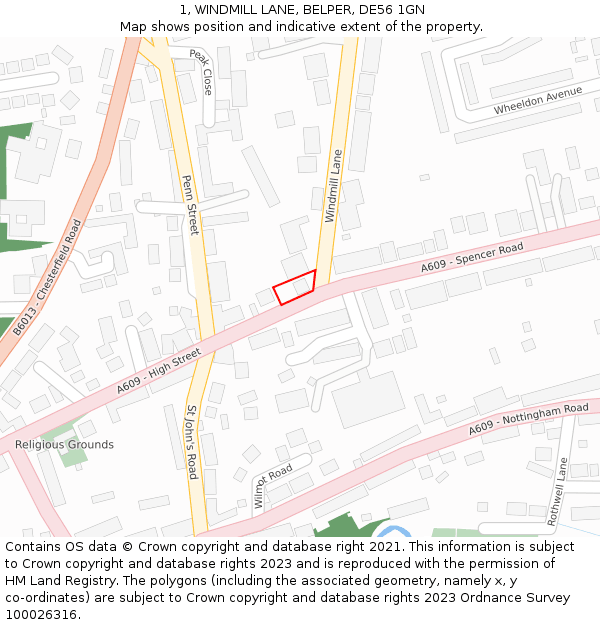 1, WINDMILL LANE, BELPER, DE56 1GN: Location map and indicative extent of plot