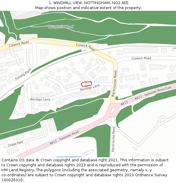 1, WINDMILL VIEW, NOTTINGHAM, NG2 4EE: Location map and indicative extent of plot
