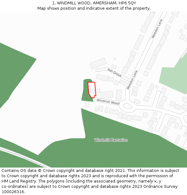 1, WINDMILL WOOD, AMERSHAM, HP6 5QY: Location map and indicative extent of plot