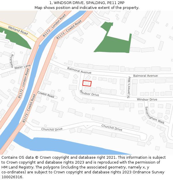 1, WINDSOR DRIVE, SPALDING, PE11 2RP: Location map and indicative extent of plot