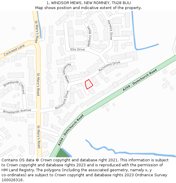 1, WINDSOR MEWS, NEW ROMNEY, TN28 8UU: Location map and indicative extent of plot