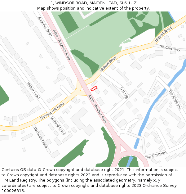 1, WINDSOR ROAD, MAIDENHEAD, SL6 1UZ: Location map and indicative extent of plot