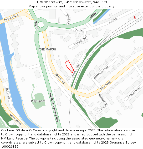 1, WINDSOR WAY, HAVERFORDWEST, SA61 1TT: Location map and indicative extent of plot