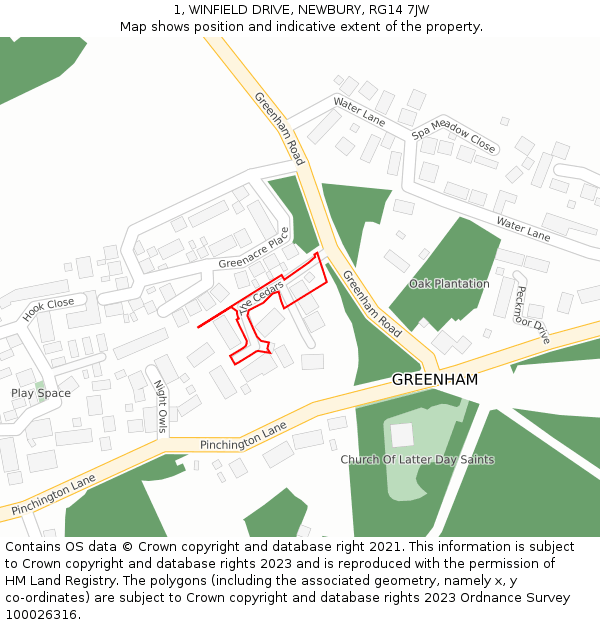 1, WINFIELD DRIVE, NEWBURY, RG14 7JW: Location map and indicative extent of plot